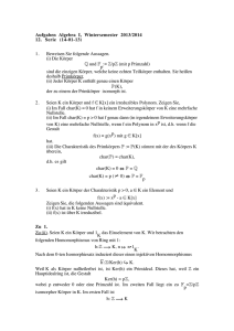 Aufgaben Algebra I, Wintersemester 2013/2014 12. Serie (14-01