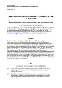 Werbesatzung f&uuml;r den Innenstadtbereich der Stadt Peine