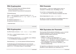 RSA Parameter RSA ¨Aquivalenz der Parameter RSA Kryptosystem