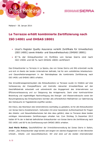 Le Terrazze erhält kombinierte Zertifizierung nach ISO 14001 und