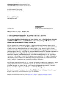 Medienmitteilung: Fernwärme fliesst in Buchrain und Ebikon