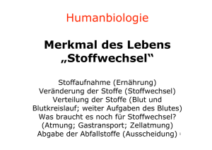 Humanbiologie Merkmal des Lebens „Stoffwechsel“