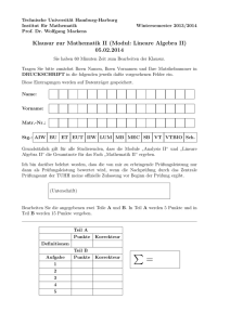 Klausur zur Mathematik II (Modul: Lineare Algebra II) 05.02.2014
