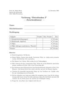 Vorlesung “Datenbanken I” — Zwischenklausur