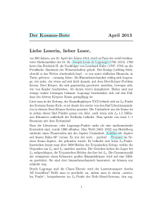 Der Kosmos-Bote April 2013 Liebe Leserin, lieber Leser,