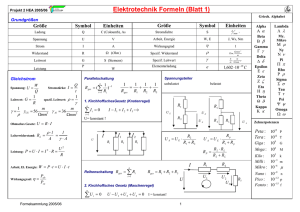Elektrotechnik Formeln (Blatt 1) ∑ ∑ ∑