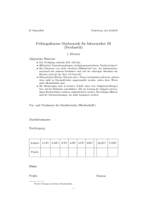 Prüfungsklausur Mathematik für Informatiker III (Stochastik)