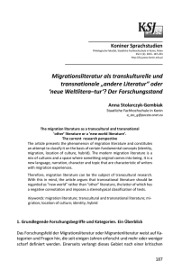 Migrationsliteratur als transkulturelle und transnationale „andere