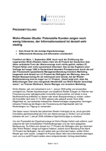 Wohn-Riester-Studie: Potenzielle Kunden zeigen noch wenig