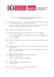 Test zur Selbsteinschätzung der Kenntnisse in Lineare Algebra I