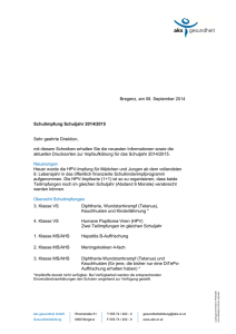 Bregenz, am 08. September 2014 Schulimpfung Schuljahr 2014