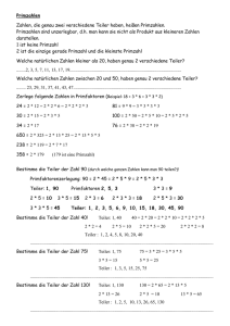 Primzahlen Zahlen, die genau zwei verschiedene