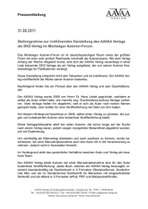 Stellungnahme zur irreführenden Darstellung des AAVAA Verlags