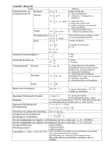 Lernstoff – Klasse 10: Frage Antwort Rechteck: A = a ⋅ b Länge mal