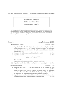 Aufgaben zur Vorlesung Zahlen und Primzahlen Wintersemester