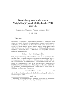 Darstellung von hochreinem Molybdän(VI)oxid MoO3 durch CVD mit