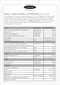 Revision – Preisliste für ROLEX und TUDOR Modelle (Stand: 12/2016)