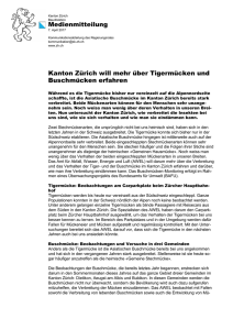 Medienmitteilung Kanton Zürich will mehr über Tigermücken und