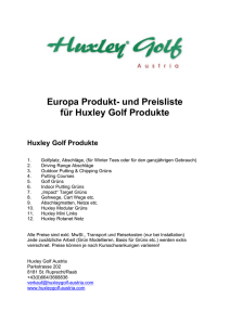 Europa Produkt- und Preisliste für Huxley Golf Produkte