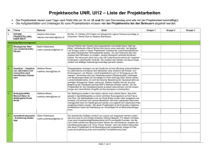 Projektwoche UNR, UI12 – Liste der Projektarbeiten