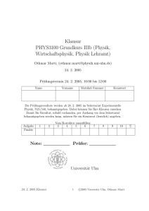 Uebungsblatt fuer PHYS3100 Grundkurs IIIb