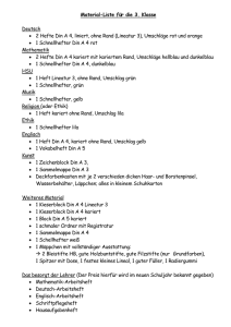 Material-Liste für die 3. Klasse Deutsch • 2 Hefte Din A 4, liniert