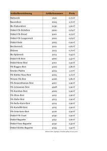 Artikelbezeichnung Artikelnummer Preis 1020 0,70 € Bauernbrot