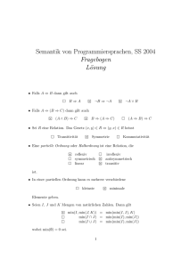 Semantik von Programmiersprachen, SS 2004 Fragebogen Lösung