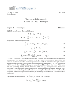 Theoretische Elektrodynamik Klausur 12.01.2009 – Lösungen