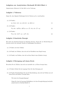 Aufgaben zur Analytischen Mechanik SS 2013 Blatt 4 Aufgabe 1