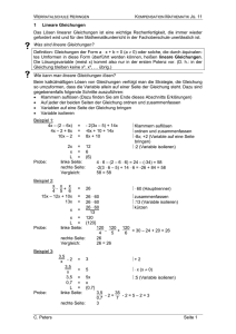 C. Peters Seite 1 1 Lineare Gleichungen Das