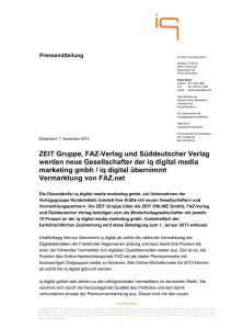 ZEIT Gruppe, FAZ-Verlag und Süddeutscher Verlag werden neue