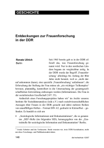 Renate Ullrich Entdeckungen zur Frauenforschung in der DDR