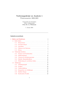 Vorlesungsskript zu Analysis 1, Wintersemester 2000/2001