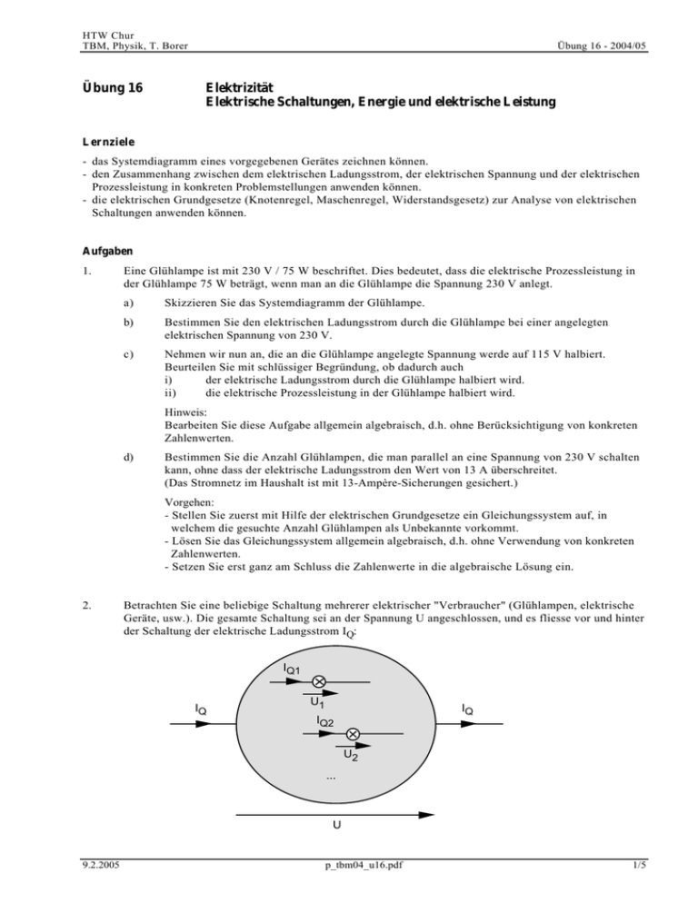 Übung 16 Elektrizität Elektrische Schaltungen, Energie Und