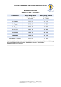 Preisliste Tennisunterricht Tennisschule Topspin GmbH Preise