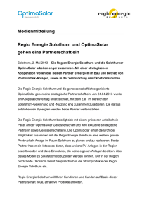 Medienmitteilung Regio Energie Solothurn und OptimaSolar gehen