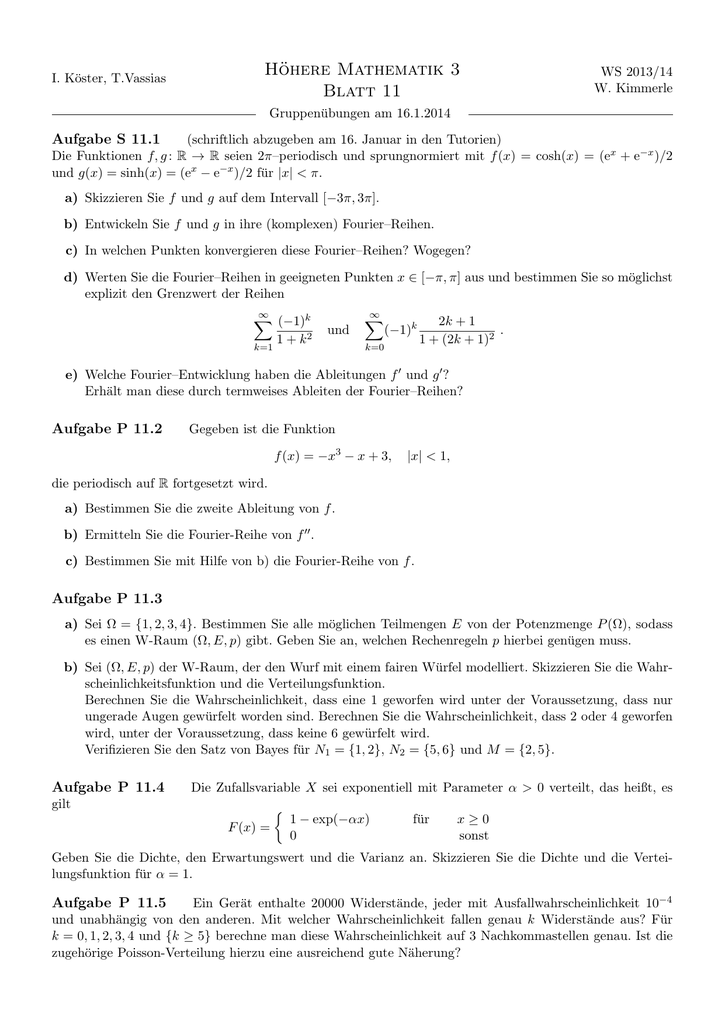 Hohere Mathematik 3 Blatt 11