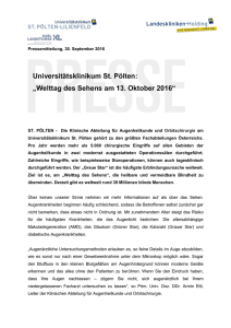 Universitätsklinikum St. Pölten: „Welttag des Sehens am 13. Oktober
