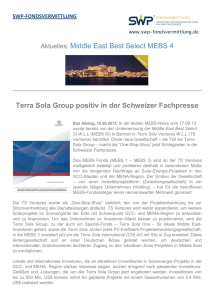 MEBS 4 - Terra Sola Group positiv in der Schweizer Fachpresse