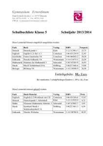 Schulbuchliste Klasse 5 Schuljahr 2013/2014