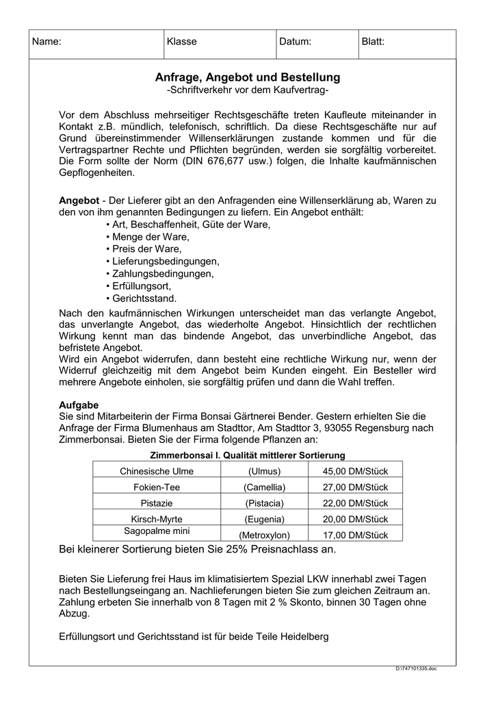 Angebot Erstellen Preis