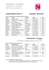 Schulbuchliste Klasse 9 Schuljahr 2015/2016