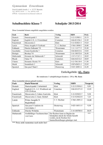 Schulbuchliste Klasse 7 Schuljahr 2013/2014