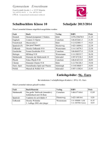 Schulbuchliste Klasse 10 Schuljahr 2013/2014