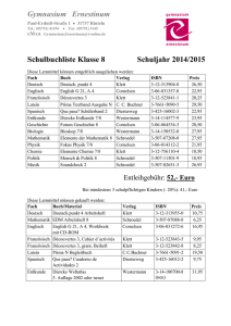 Schulbuchliste Klasse 8 Schuljahr 2014/2015