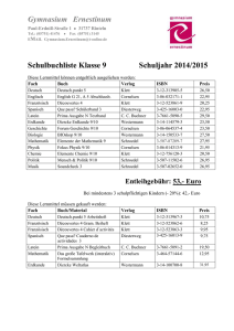 Schulbuchliste Klasse 9 Schuljahr 2014/2015