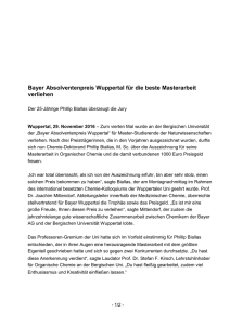 Bayer Absolventenpreis Wuppertal für die beste Masterarbeit