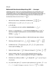 Mathematik Berufsmaturitätsprüfung 2001 - Lösungen