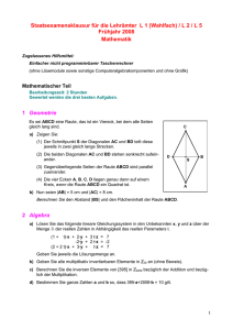 Staatsexamensklausur für die Lehrämter L 1 (Wahlfach) / L 2 / L 5